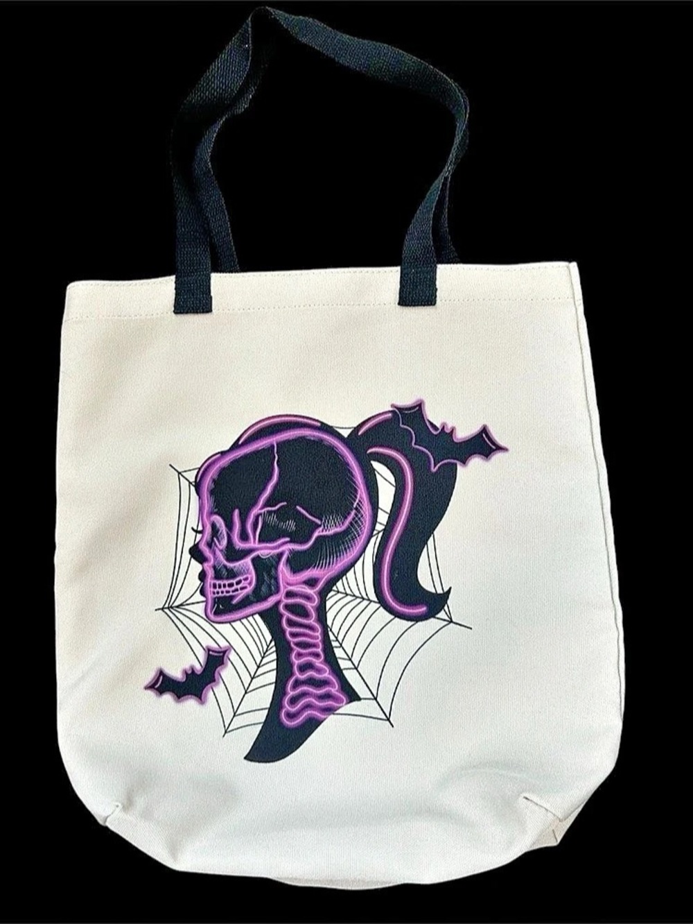 Halloween Spooky Graphic Tote Bag in White & Purple